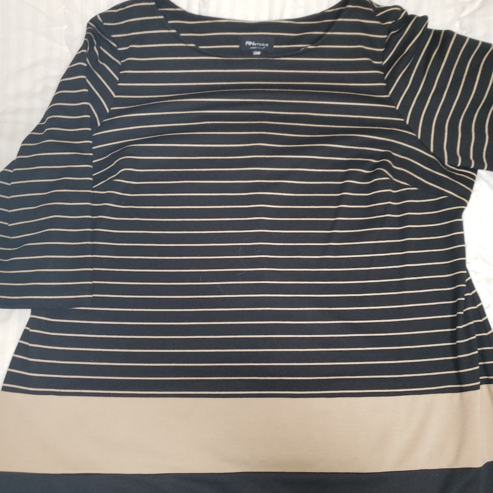 RN Studio womens 22w tan stripped Dress
